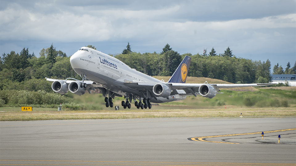 The 747, Boeing's largest airliner, famous for its hump at the front.