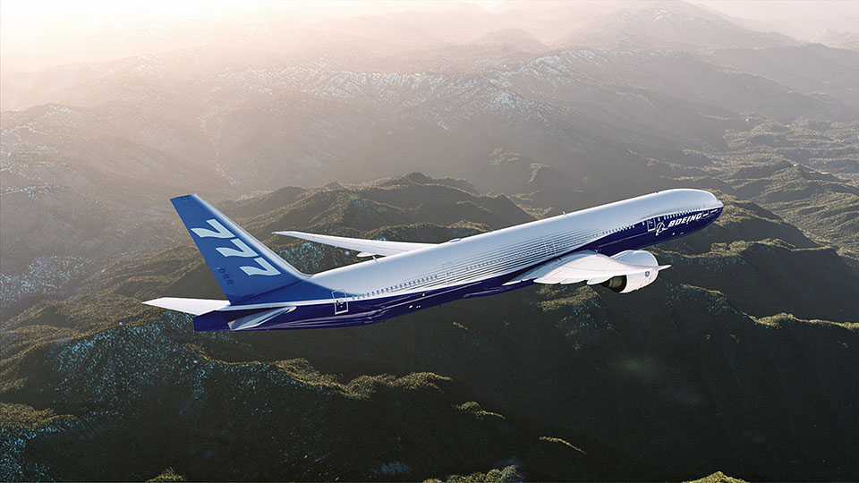 The 777, Boeing's current airliner for many long range routes.