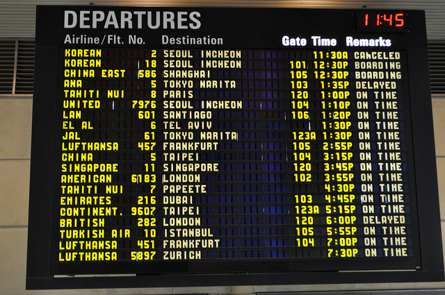 Depature board of LAX, the fifth most punctual airport,.